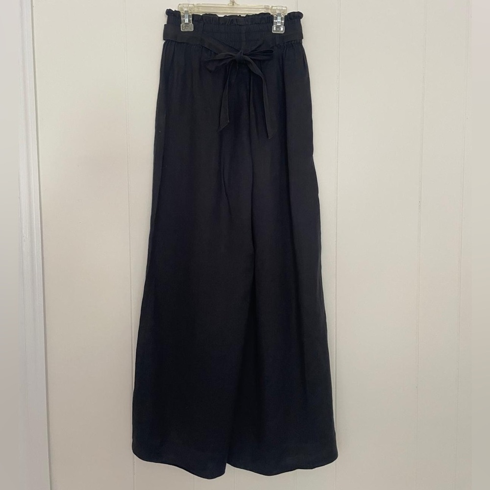 Wide-Leg French Linen High-Waist Elastic Black Pants - Size S - Picture 3 of 9